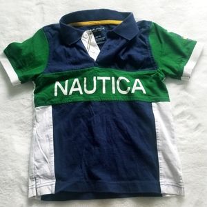 Boy's Nautica Green, Blue and White Polo Shirt